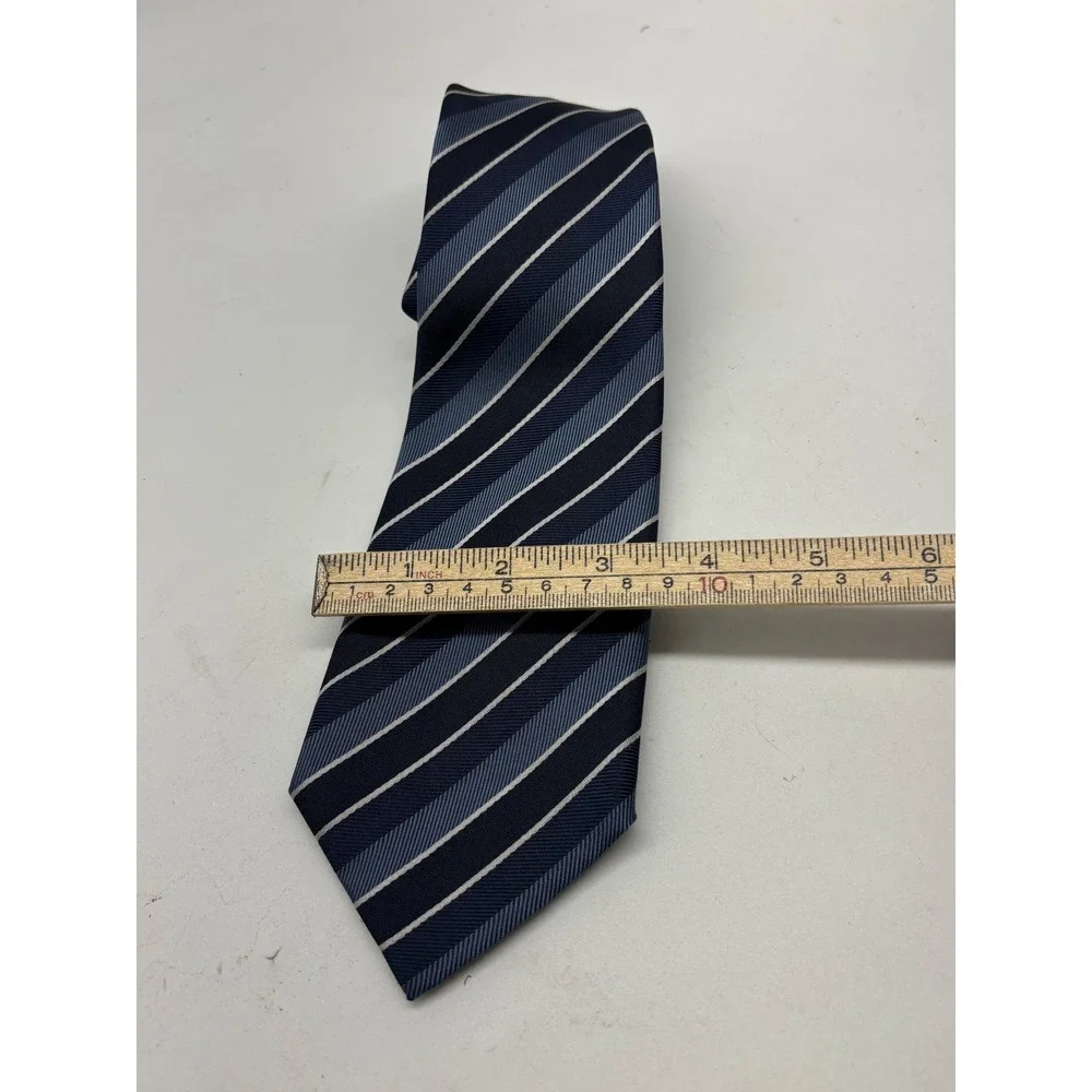 Ermenegildo Zegna Mens Silk Tie Navy Blue Silver Diagonal Stripe Made in Italy
